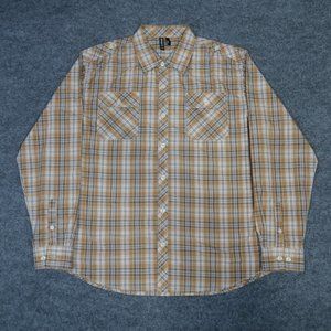 SEVENTY 7 Men's Size 2XL Button Up Shirt Brown Plaid Long Sleeve Pocket